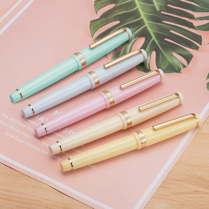 Jinhao 82 Pink Acrylic Fountain Pen, Iridium Extra Fine Nib Classic Design Smooth Writing Pen with Ink Converter (Gold Trim)