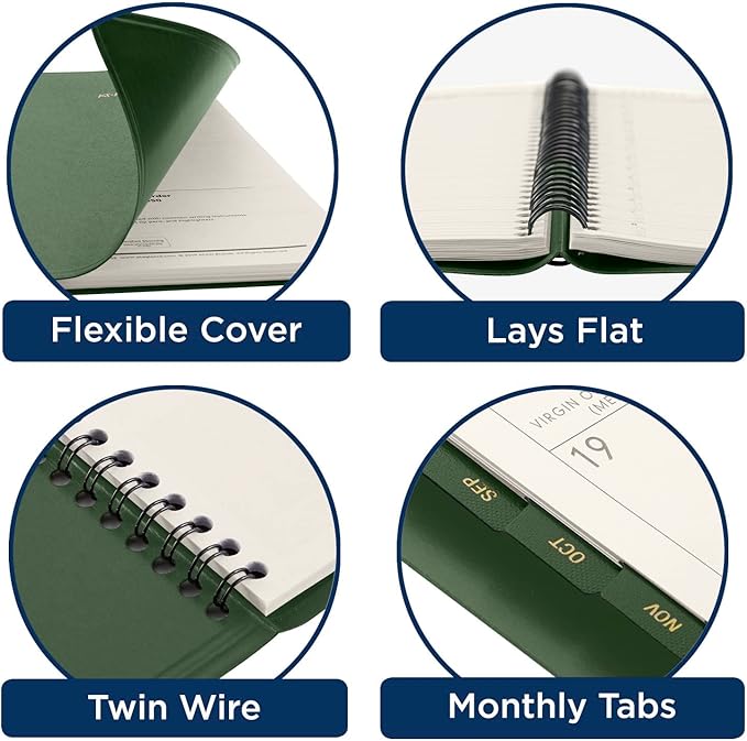 AT-A-GLANCE 2024 Monthly Planner, 9" x 11", Large, Spiral Bound, Recycled, Monthly Tabs, Green (70260G6024)
