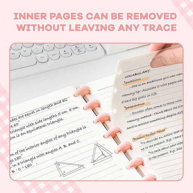 Discbound Notebook, 8-Disc Disbound Planner with Removable Pages, 180 Pages Spiral Notebook, Poly Cover Discbound Planner for Work, Travel, Note Taking(With Index Sticker),Pink,A5