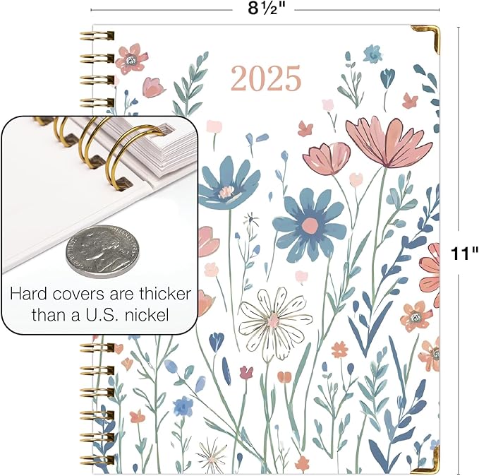 HARDCOVER 2025 Planner, 8.5"x11": 14 Months (November 2024 - December 2025), Daily Weekly Monthly Planner, Yearly Agenda, Bookmark, Pocket Folder and Sticky Note Set (Colorful Botanicals)