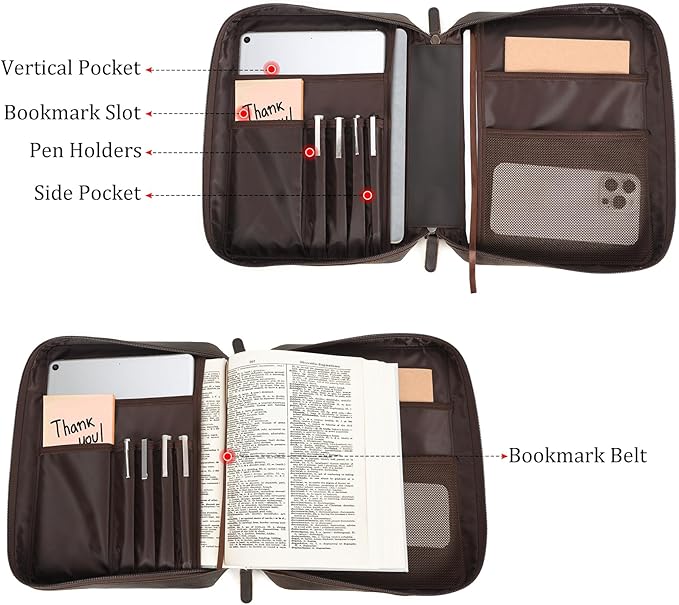 Polare Full Grain Cowhide Leather Bible Cover Church Bag Bible Protective Book Holder Carrying Case Folder Organizer Portfolio (Dark Brown(Lord is My Strength & Defense))