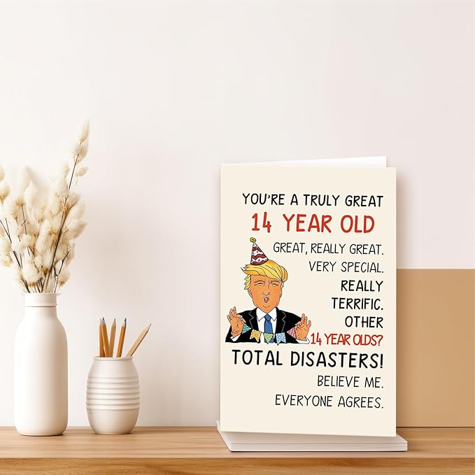 Funny Trump 14th Birthday Card Gift for Son Daughter, Humorous 14 Year Old Birthday Gift for Boys Girl, Happy 14th Birthday Decorations for Him Her
