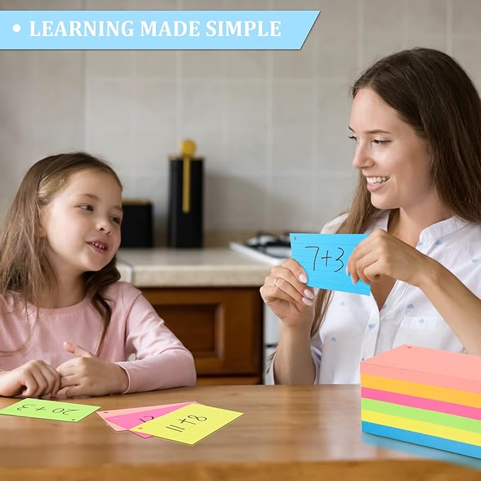 Index Cards 3x5 Inches, 300 Pcs Assorted Neon Color Ruled Index Cards with Ring,Heavy Note Cards, Lined Colored Index Flashcards,Study Cards,Memo Scratch Pad for Home Office School