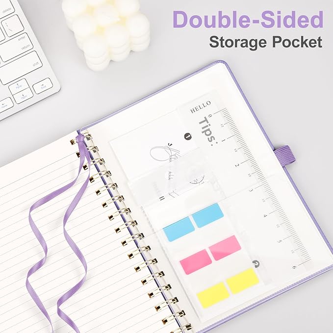 EMSHOI Lined Spiral Journal Notebook for Women & Men, 140 Numbered Pages, College Ruled Hardcover Notebook for Work & Note Taking, Journals for Writing, A5(6"x8") - Lightpurple