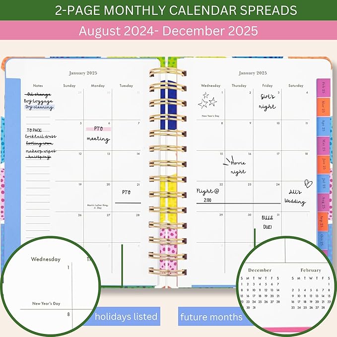 Kate Spade New York Medium Weekly and Monthly Planner August 2024 - December 2025, Hardcover Spiral Agenda, Daily Planner with Monthly Calendar, Stickers, & Pockets (Golf Balls)