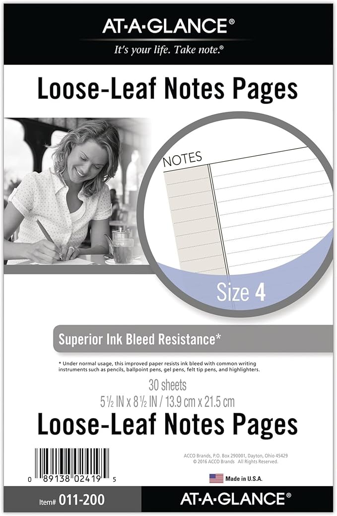 AT-A-GLANCE Day Runner Notes Pages, 87228 DAY-TIMER, Refill, Loose-Leaf , Undated, for Planner, 5-1/2" x 8-1/2", Size 4, 30 Sheets/Pack (011-200)