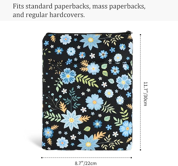 Book Sleeve Book Covers Book Protector Floral Printed with Zipper Washable Fabric for Teen Adult Book Lover Teacher Student(Medium,11 X 8.7 Inch)