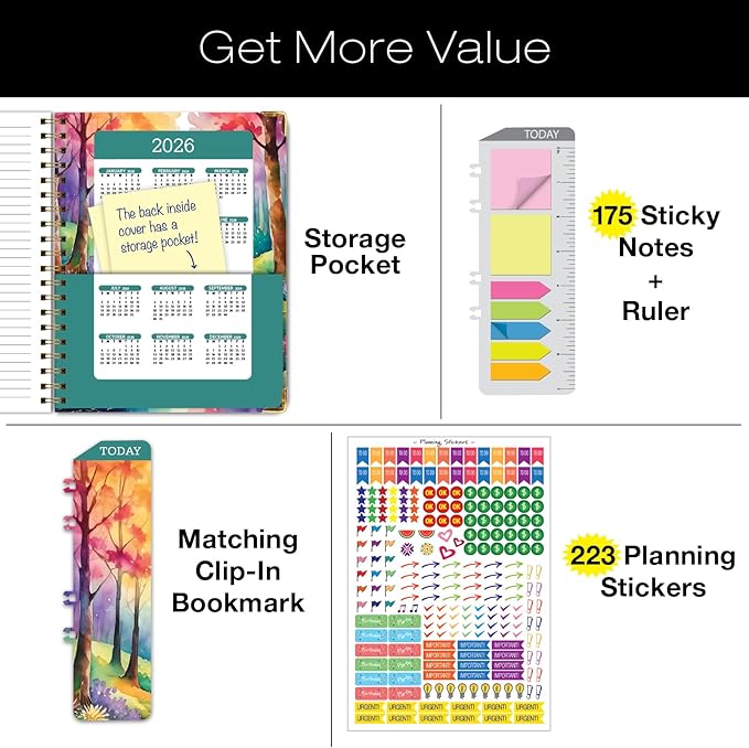 HARDCOVER 2025 Planner, 8.5"x11": 14 Months (November 2024 - December 2025), Daily Weekly Monthly Planner, Yearly Agenda, Bookmark, Pocket Folder and Sticky Note Set (Rainbow Trail)