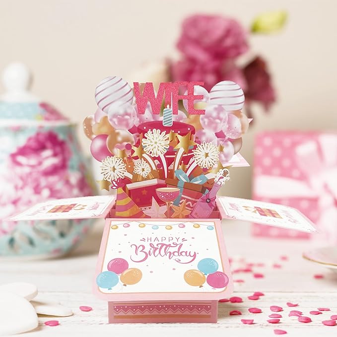 Asmallgf Cool Wife Birthday Gifts, Romantic Birthday 3D Card from Husband, Sweet Gifts for Wife