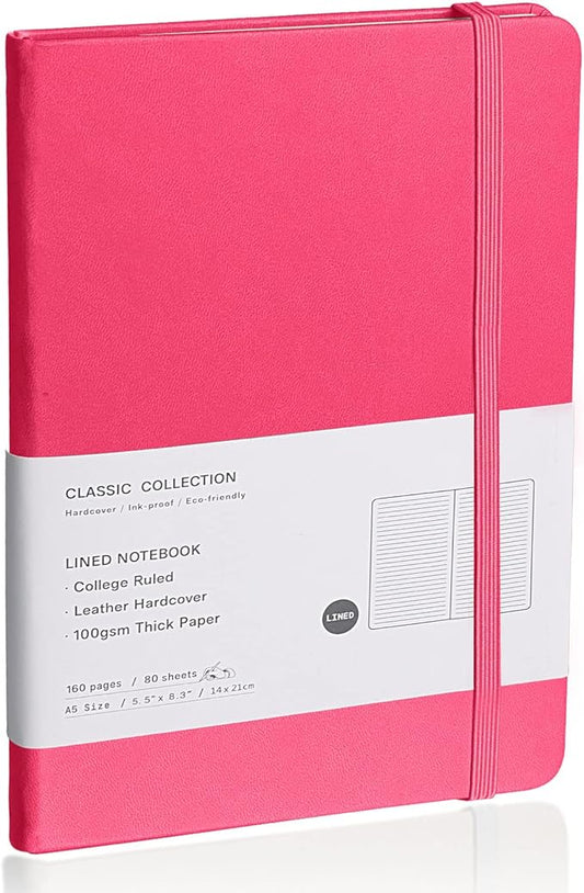 Lined Journal Notebook, (Rose Red), 160 Pages, Medium 5.7 inches x 8 inches - 100 gsm Thick Paper, Hardcover