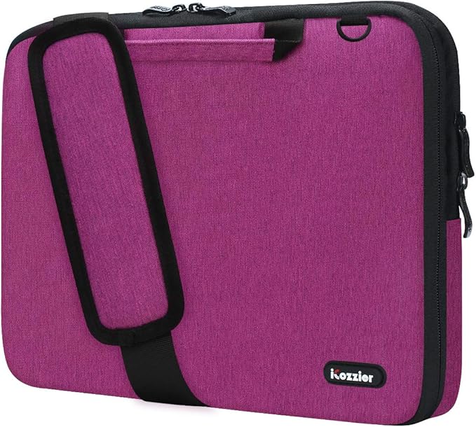 iCozzier 11-11.6 Inch Handle Laptop Briefcase Shoulder Bag Electronic Accessories Organizer Messenger Carrying Case Laptop Sleeve Protective Bag with Shoulder&Luggage Strap - Rose