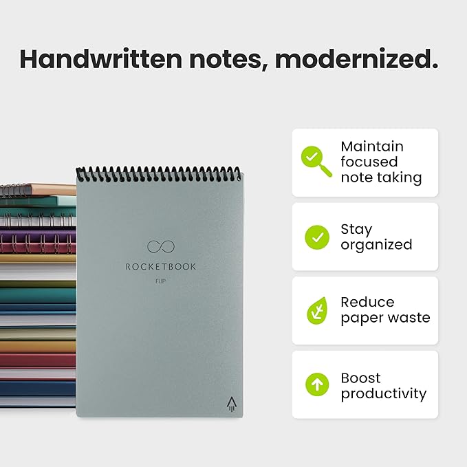 Rocketbook Flip - with 1 Pilot Frixion Pen & 1 Microfiber Cloth Included - Gray Cover, Executive Size (6" x 8.8")