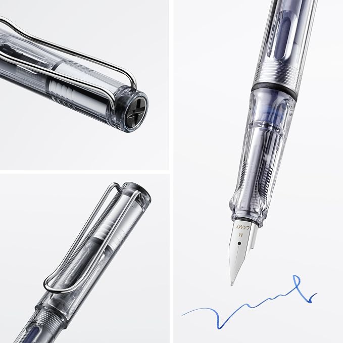 LAMY safari vista - Fountain Pen with ergonomic grip & polished steel nib in size B - ideal for any Writing & Calligraphy - including LAMY T 10 blue cartridge - Right-Handed