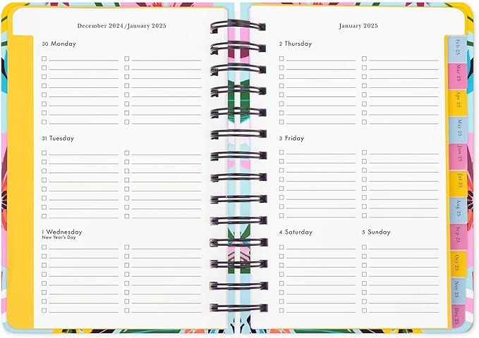 Kate Spade New York Medium Weekly and Monthly Planner August 2024 - December 2025, Hardcover Spiral Agenda, Daily Planner with Monthly Calendar, Stickers, & Pockets (Safari Floral)