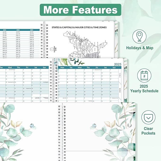 SUNEE 2025 Appointment Book, Quarter-Hourly, Weekly & Monthly - from January 2025 - December 2025, 8.5"x11" Weekly Planner, Flexible Cover, Note Pages, Pockets, Bookmark, Spiral Binding, Half Leaf