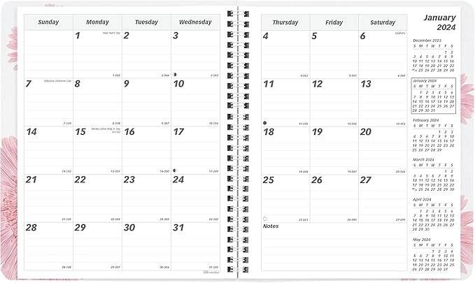 Brownline 2024 Pink Essential Monthly Planner, 14 Months, December 2023 to January 2025, Twin-Wire Binding, 8.875" x 7.125", Pink Daisy Design (CB1200G.05-24)