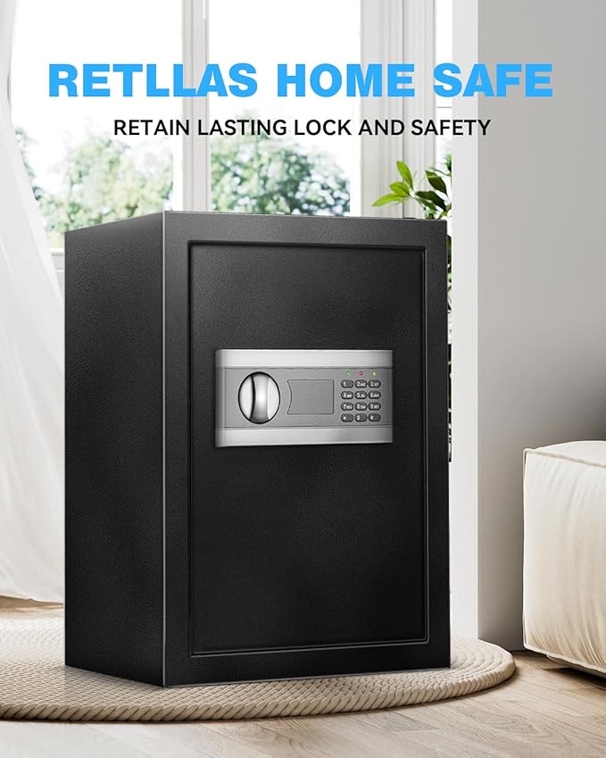 2.5 Cu Home Safe Box, Durable Digital Safe with Movable Partition, Smart Alarm, Silent Keypad Mode, and Motion Sensor Lights for Home, Office, Dorm, and Hotel Use