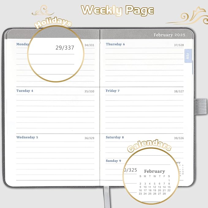 2025 Pocket Planner - Pocket Planner 2025, Weekly & Monthly Planner from JAN 2025- DEC 2025, 6.3''×3.8'', Small Planner for Purse, Pen Loop, Inner Pocket, 2 Bookmark