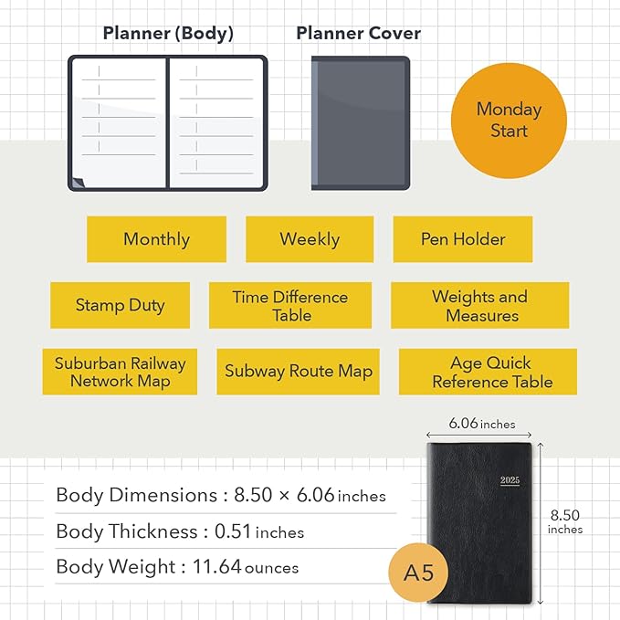 NOLTY Lights Small 1 Weekly Planner 2025, Japanese Edition, Black