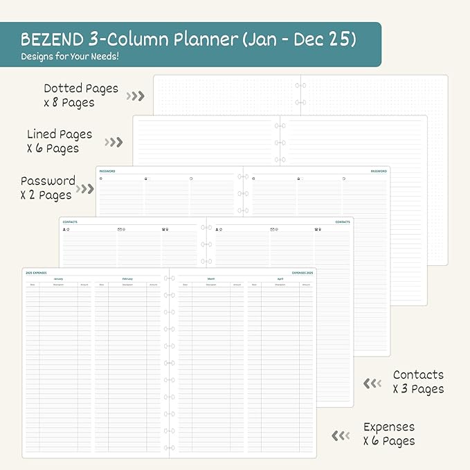 BEZEND 2025 Weekly Monthly Planner Disc-Bound, 8.5" x 11", Appointment Book 12 Months Agenda, Large Calendar Book with To Do List, Hourly Time Slots, Removable Pages, Tabs, Inner Pocket - Kiwi