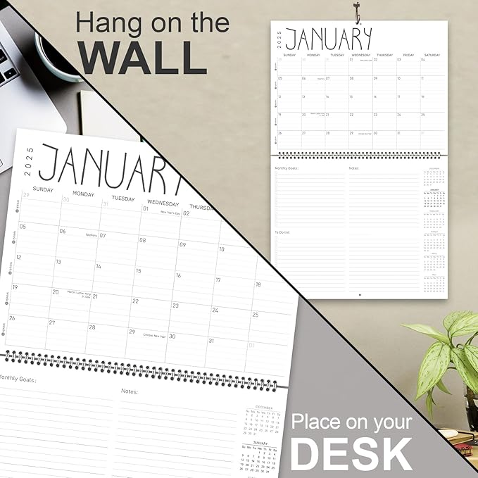GuassLee Wall Calendar 2025-12 Months Hanging Wall Calendar from Jan. 2025 to Dec. 2025, 14.5" x 11" At a Glance Monthly Planner with Goals & Note for Office School Home Organizer, Double-sided