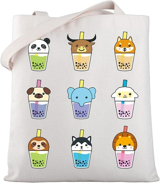 WSNANG Drinks Bubble Tea Gift In My Tea Era Canvas Tote Bag Bubble Tea Shoulder Bag Cute Milk Tea Shopping bag