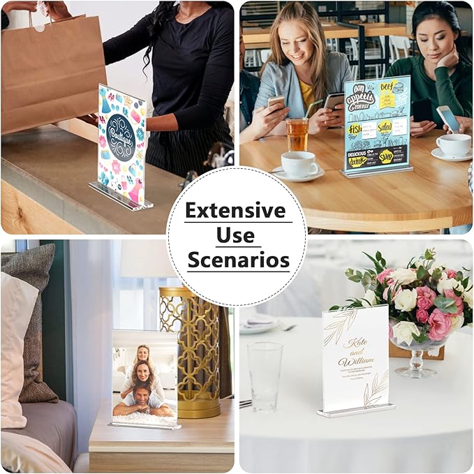 MaxGear 8.5x11 Acrylic Sign Holder 12 Pack, Clear Table Menu Display Stand Plastic Document Paper Holder Double Sided T Shape Sign Frame for Store, Restaurant, Hotels, Office