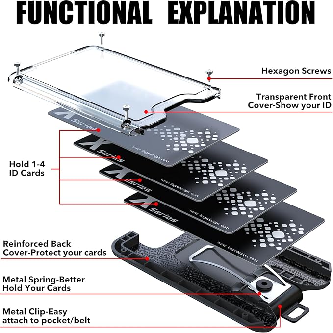 LIUGX Badge Holder, ID Card Holder with Metal Clip - Durable Polycarbonate (Holds 1 to 4 Cards), Portable Wallet for Office, Laborer, Police, Work, Hot Pink