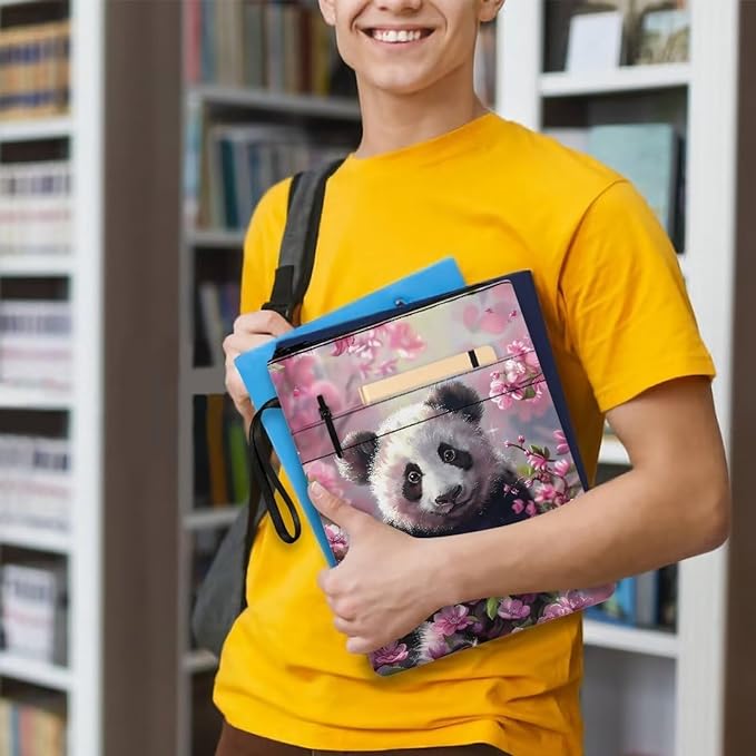 COEQINE 9"x11" Book Covers for Hardcover Cute Panda Animal Book Sleeves with Zipper Book Cover for Book Lovers Book Pouch Book Protctor Pouch Book Covers for Hardcover Washable Pink Cherry Blossom