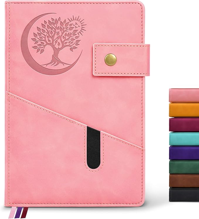 Blank Journal Notebook, A5 Hardcover Leather Sketchbook with 200 Pages Thick Blank Paper for Men Women, Unlined Drawing & Writing Journal, 5.9" x 8.4" Plain Notebook (pink)