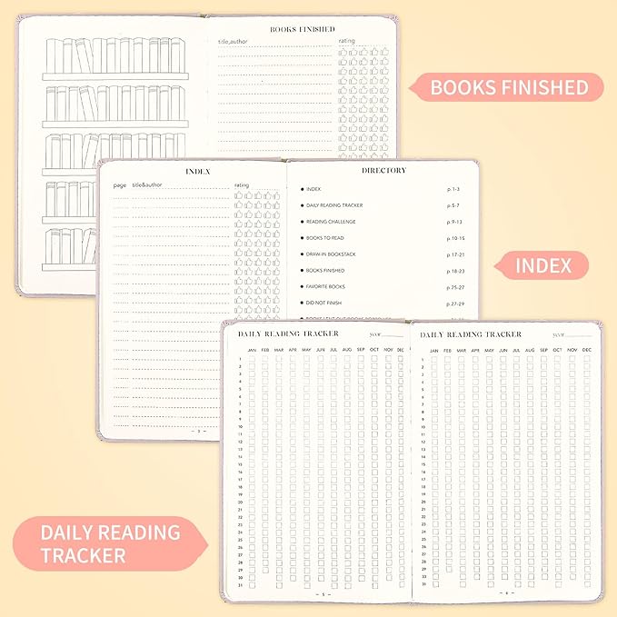 Reading Journal Book Lovers Gifts Hardcover Leather Readers Accessories Track Reading Log with 65 Books Reviews, 5.8”x8.3”, Pink
