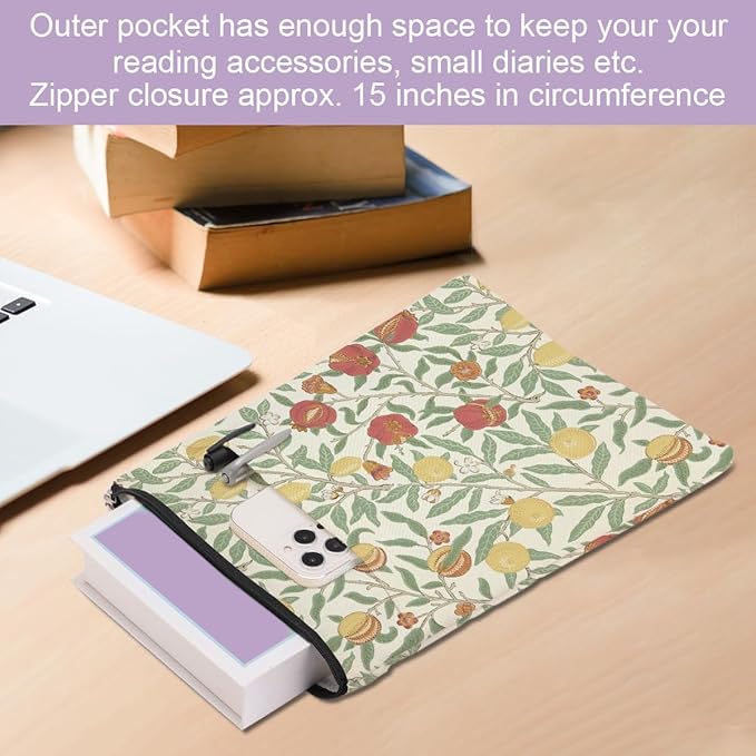 Retro Floral Fruit Book Sleeve Book Cover Classic Flower Book Protector with Zipper Christmas Birthday Book Club Gifts Book Accessories for Women Mom Reader Librarian Girls Bookish Book Lovers Gifts