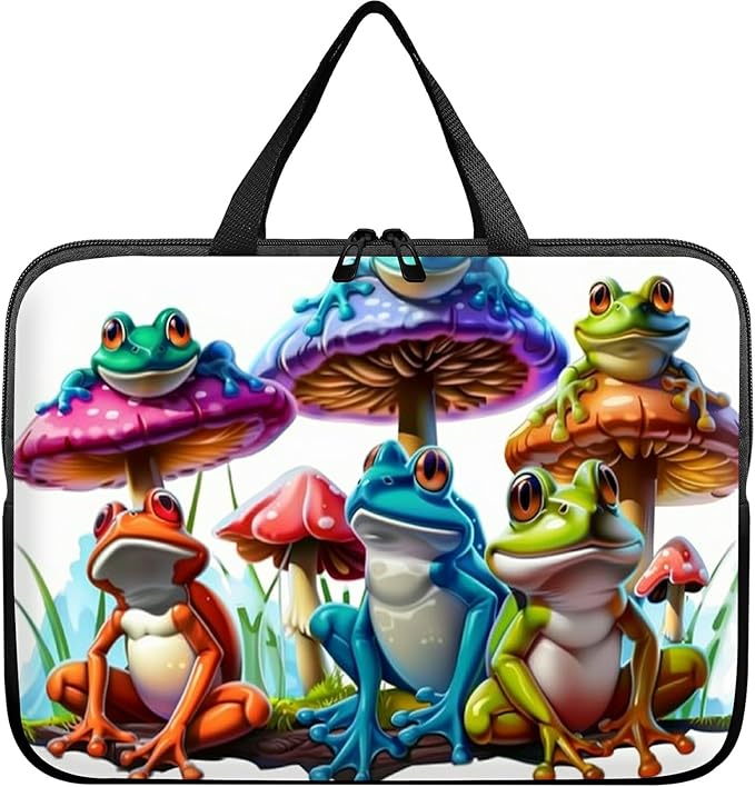 Laptop Sleeve Case Bag 15 inch, Color Frog Mushrooms Slim Carrying Case Durable Handbag Travel Laptop Bag for 15 inch MacBook Air M3/M2/15 Pro/Surface Laptop 7/6/5/4/3/ Dell XPS 15 Plus