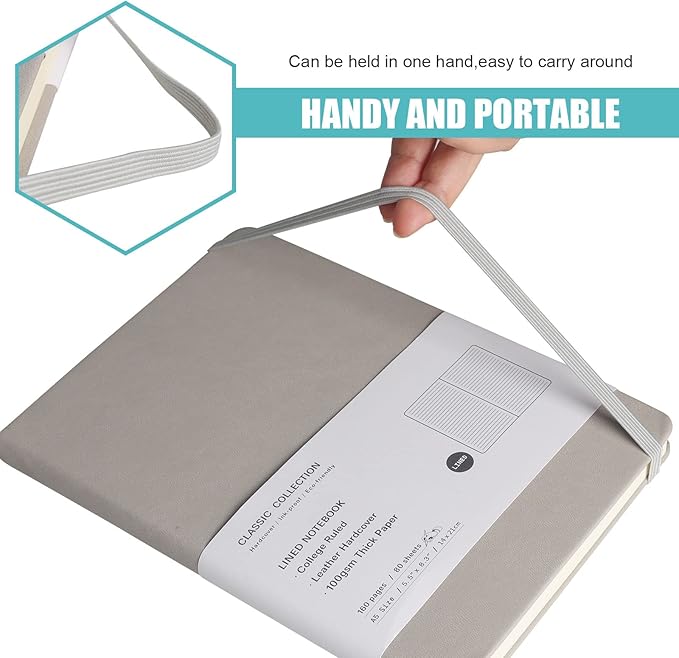 Lined Journal Notebook, (Grey), 160 Pages, Medium 5.7 inches x 8 inches - 100 gsm Thick Paper, Hardcover