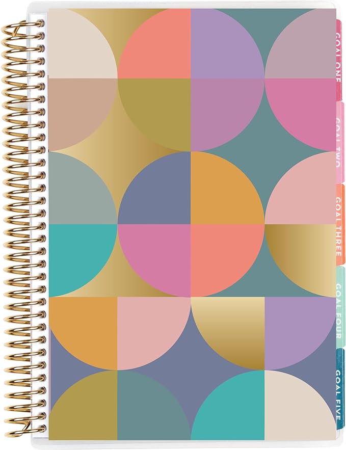 Erin Condren A5 Spiral Bound Goal Setting Planner – Metallic Abstract Circles - 4 Tabs with 160 Pages for Goal and Action Planning Inc. Steps, Weekly Check-in, Celebration Pages & More