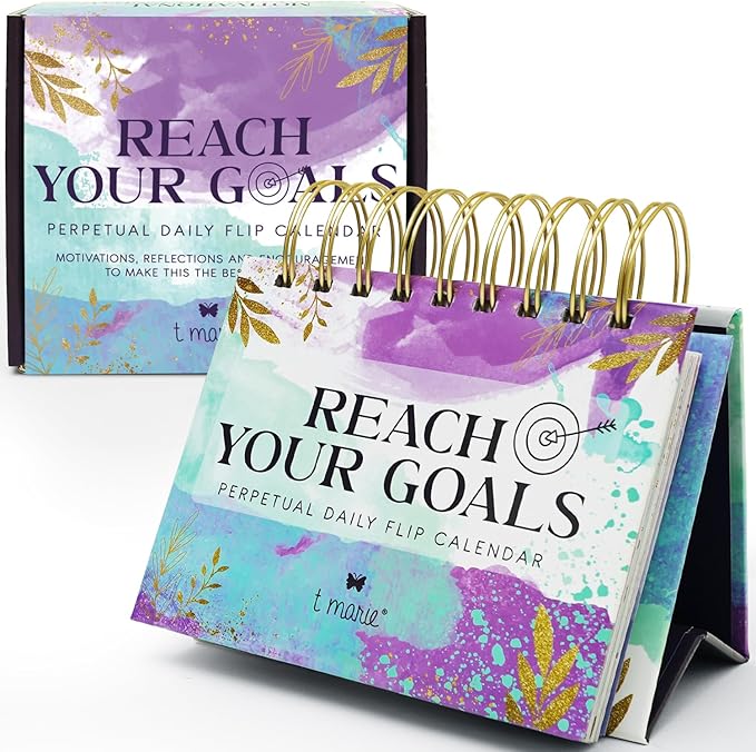 Reach Your Goals Daily Desk Calendar - Motivational Gift and Positive Affirmations for Women - Perpetual Calendar, Cute Office Decor, Gratitude and Self Care Gifts for Women, Inspirational Desk Accessories