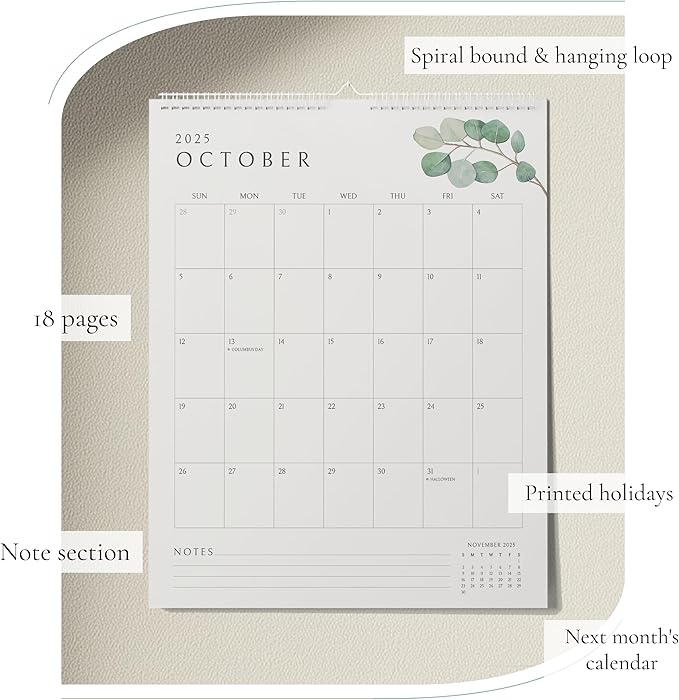 Vertical Greenery Wall Calendar 2025, 18 Months Calendar for Wall January 2025 to June 2026, 11x13.5 Inches Spiral Twin-Wire Binding