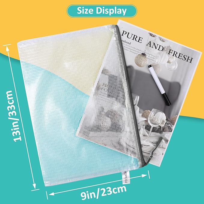 12pcs Mesh Zipper Pouch Bags, A4 Puzzle Bag for Organizing Storage Bag, File Bags for Office, Board Games and Home Supplies