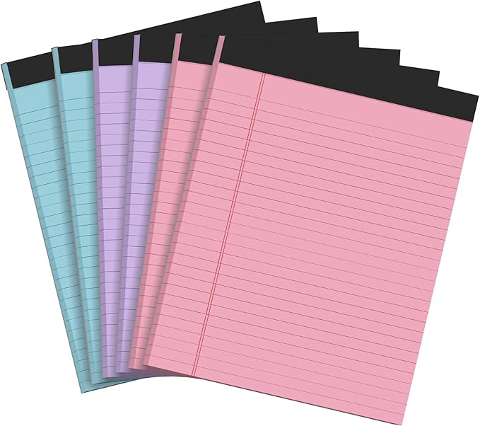 Colored Legal Pads 8.5x11 Legal Pads 6 Pack Wide Ruled Notepads Colored Note Pads Perforated Legal Notepads 21LB Legal Pad 30 Sheets Writing Pads for School, College, Office (Pink/Blue/Purple)