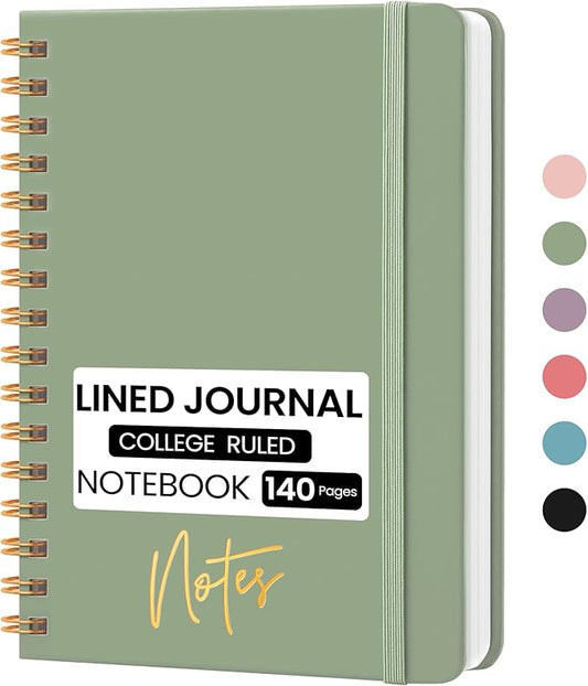 Lined Spiral Journal Notebook, A5 College Ruled Notebook for Journaling, Note-Taking, and Daily Planning, Durable Hardcover with an Elegant Design, Green