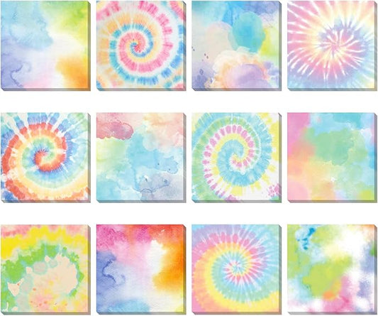 12 Pcs Rainbow Tie Dye Sticky Notes Cute Colored Sticky Paper Fun Pastel Art Party Self Adhesive Notepads for Kids Girls School Office Gay Pride Party Supplies, 30 Sheets Each (3 x 3 Inch)
