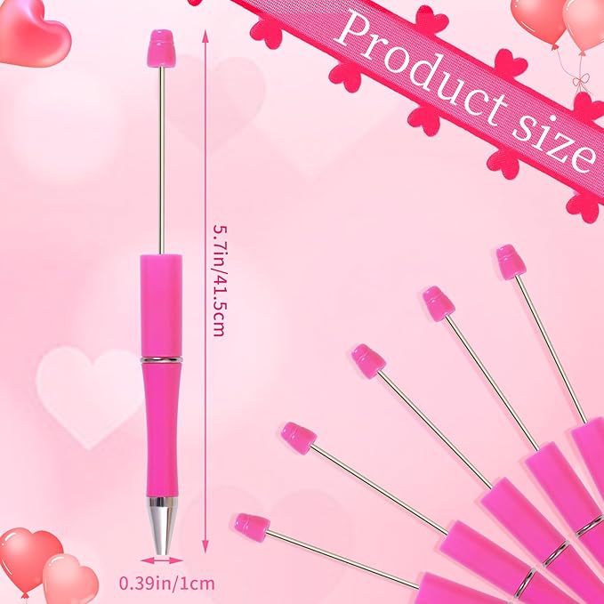 jiebor 30Pcs Hot Pink Beadable Pens Plastic Bead Pen Black Ink Ballpoint Pens Diy Pens Cute Cool Pens for Kids Girls Students Teacher Bridal Graduation Gift Office School Supplies