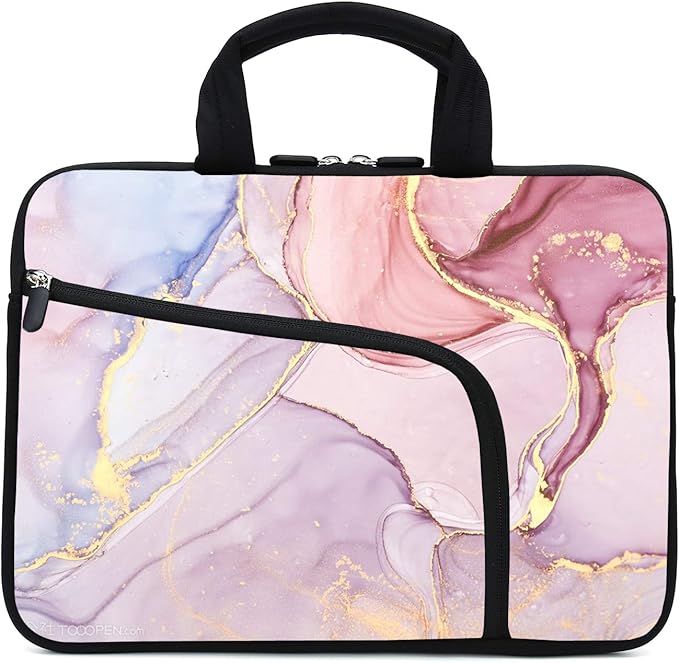11.6" 12.2 inches Laptop Sleeve Chromebook Case Ultrabook Case Notebook Sleeve Tablet Case Neoprene Handle Sleeve for Men Women, Two Pockets Fit Apple MacBook Air Samsung Acer HP(Pink Marble)