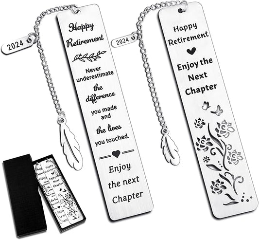 Retirement Gift for Woman Men Happy Retirement Bookmark Set Bulk Metal Book Marker Tassels for Book Lovers Coworker Reader Teachers Employee Friends Adults Going Away Appreciation Gifts 2024