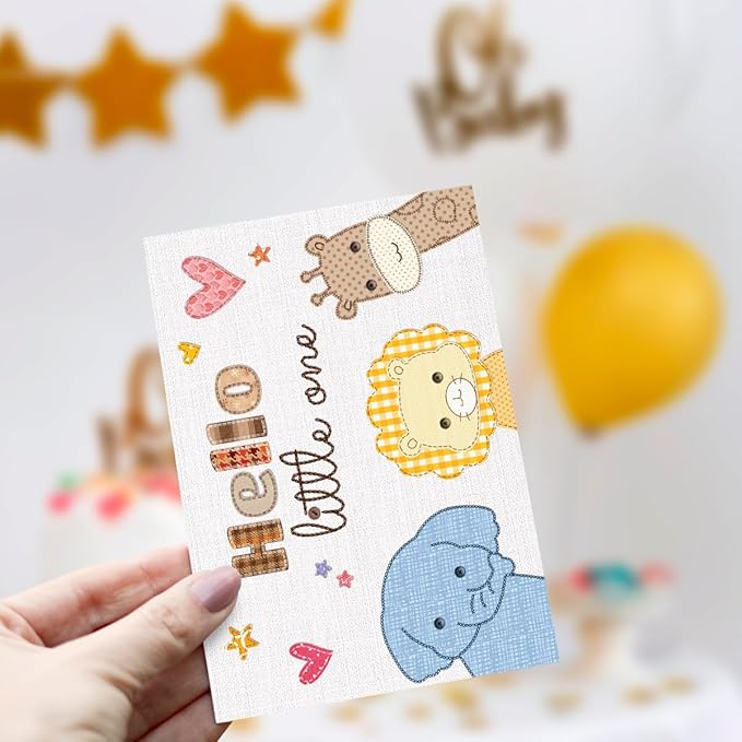 Baby Shower Card for Girl or Boy, Welcome New Baby Congratulations Gift for New Parents, Hello Little One, Gender Reveal (Cute Animals)