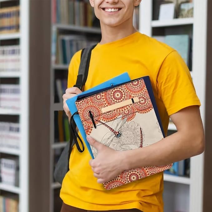 COEQINE Dragonfly Book Sleeve Vintage Mandala Book Cover for Hard Cover Paperbacks Portable Chain Front Pocket for Women Girls,Orange