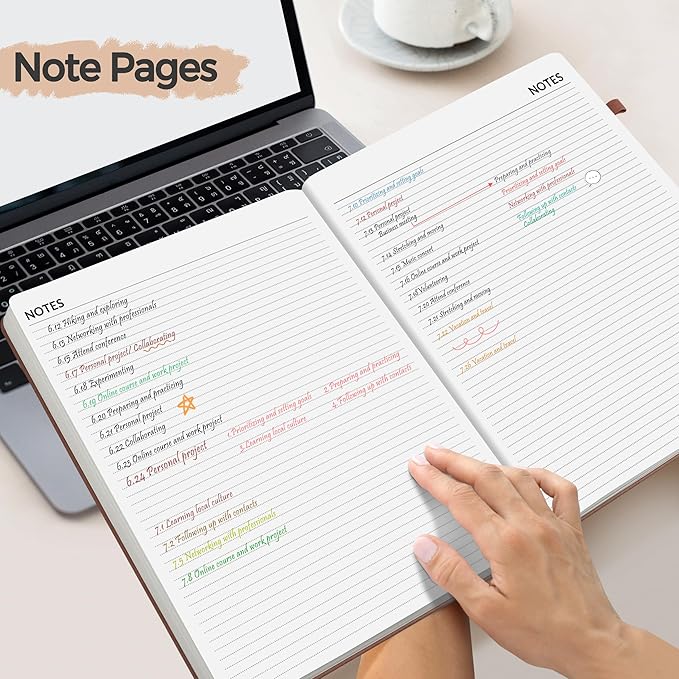 SUNEE 2025 Weekly & Monthly Hardcover Planner 8" x 11" - 12 Month (January 2025 - December 2025), Small Hardcover Planner, Pocket, Notes, 100 GSM Paper, Brown