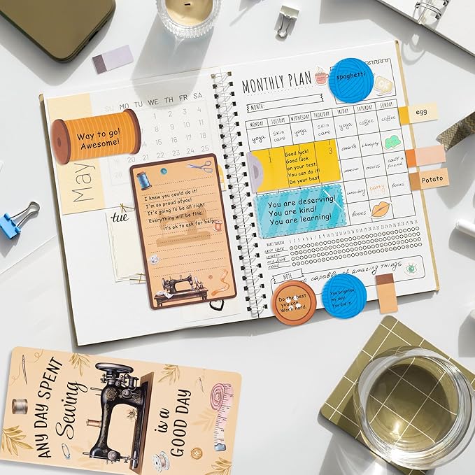 Retro Sewing Sticky Notes Set - Any Day Spent Sewing is A Good Day Self-Stick Note Pads Teacher Appreciation Notepads Writing Memo Pad Page Marker Back to School Office Supplies, 550 Sheets