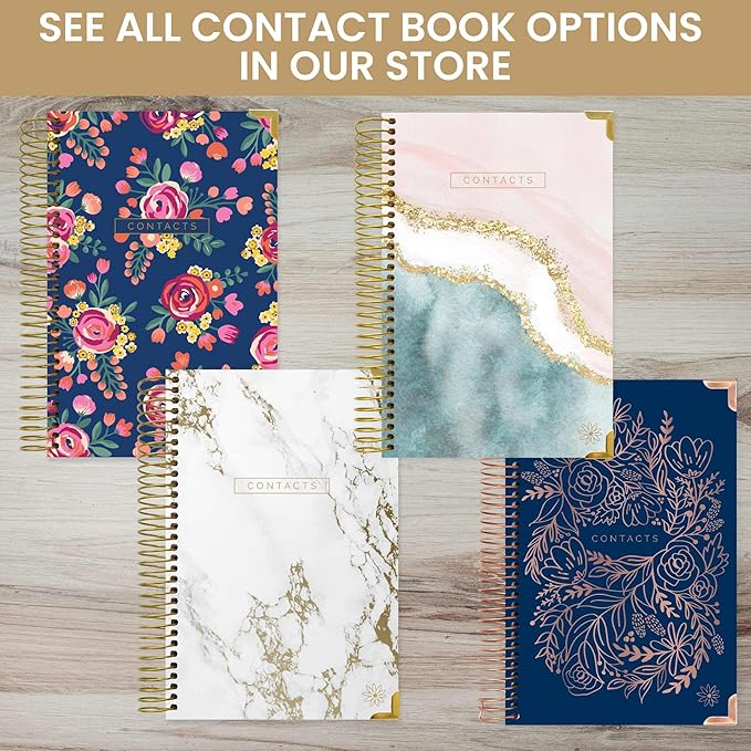 bloom daily planners New Address Book with Alphabetical Tabs - Hardcover Contact Book & Password Book Organizer for Addresses, Phone Numbers & More (6” x 8.25”) - Black & Gold Embroidery