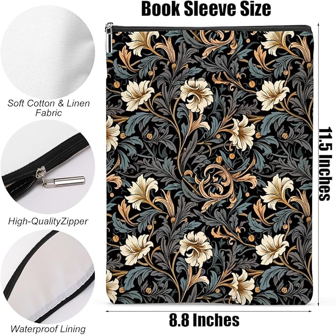 Botanical Book Sleeve, Classic Flower Book Covers for Paperbacks, Floral Book Pouch Book Protector, Book Lovers Gifts for Women Girls Freind, Book Accessories Book Club Gifts Christmas Birthday Gifts